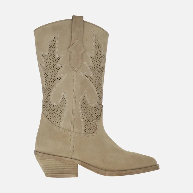 Botas cowboy Holly en serraje arena con bordados