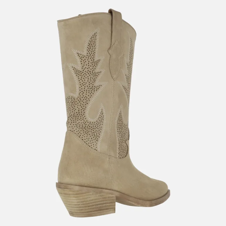 Botas cowboy Holly en serraje arena con bordados
