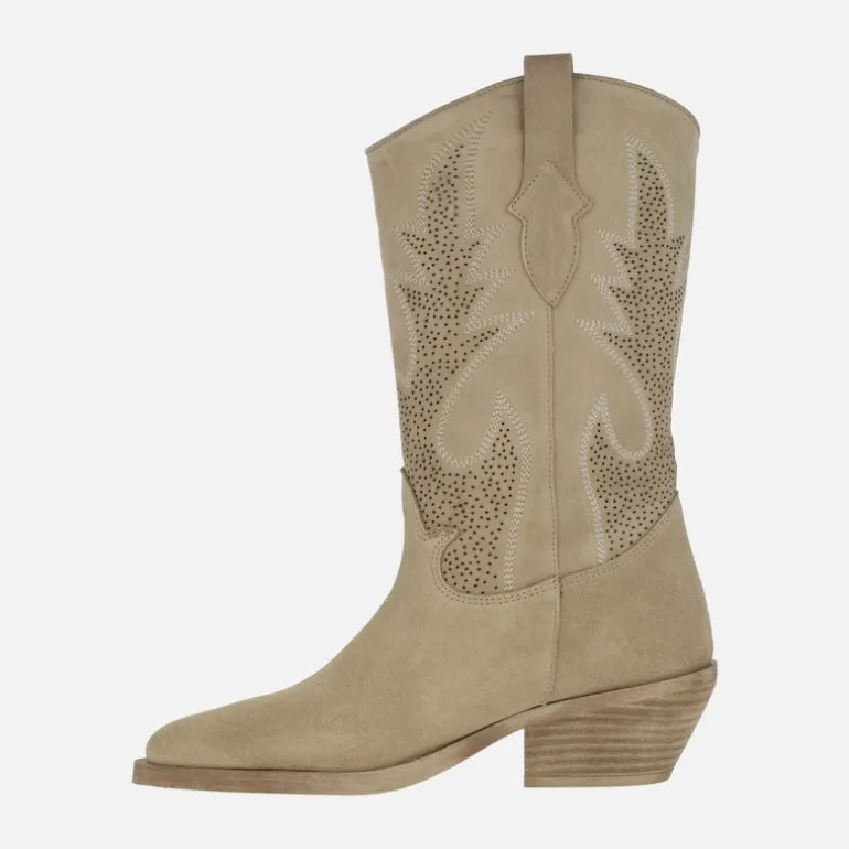 Botas cowboy Holly en serraje arena con bordados