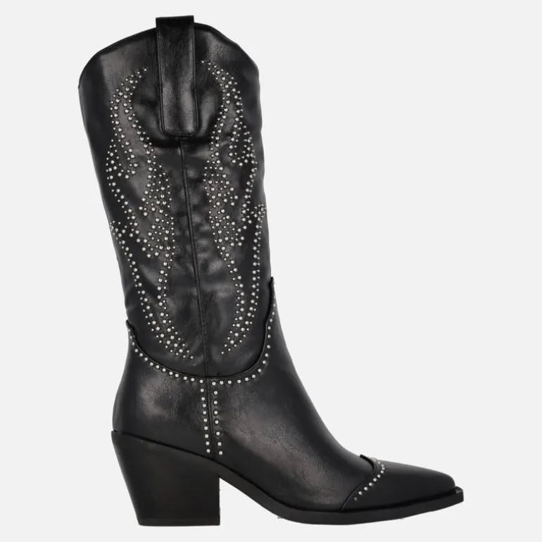 Botas cowboy negras con detalle de remaches metálicos