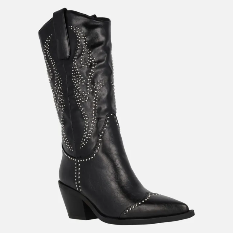 Botas cowboy negras con detalle de remaches metálicos