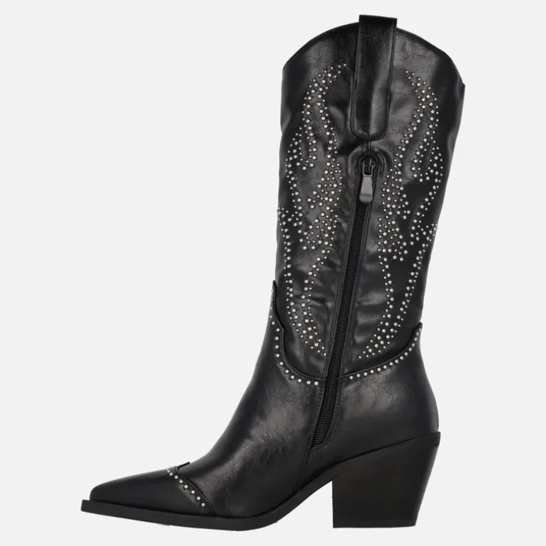 Botas cowboy negras con detalle de remaches metálicos
