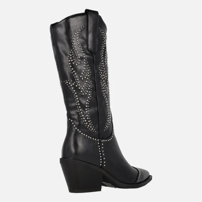 Botas cowboy negras con detalle de remaches metálicos