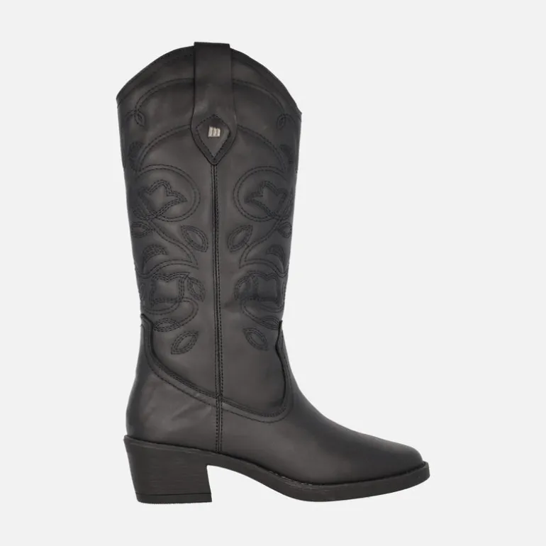 Botas cowboy Teo en piel negra con bordados