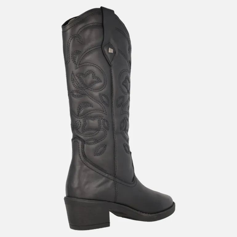 Botas cowboy Teo en piel negra con bordados