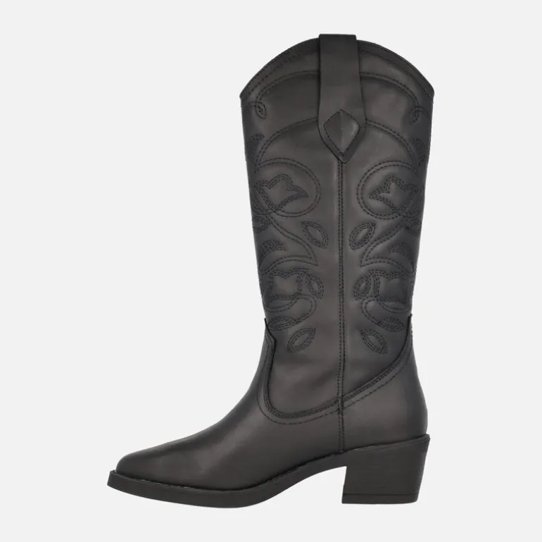 Botas cowboy Teo en piel negra con bordados