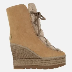 Botas de ante estilo esquimal con pala de borreguillo y cuña alta de yute