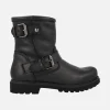 Botas de estilo motero en piel negra Felina con detalle de hebillas