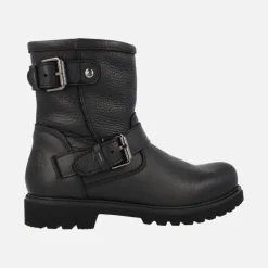 Botas de estilo motero en piel negra Felina con detalle de hebillas
