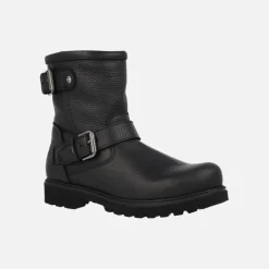 Botas de estilo motero en piel negra Felina con detalle de hebillas