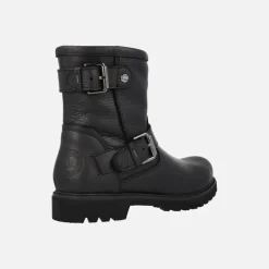 Botas de estilo motero en piel negra Felina con detalle de hebillas