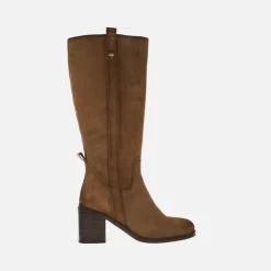 Botas de mujer de caña alta en serraje camel