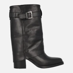 Botas de piel con tacón alto Matilda con faldón y hebilla