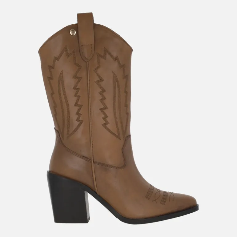 Botas de piel estilo cowboy para mujer con bordados