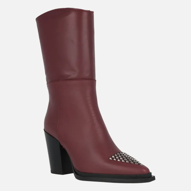 Botas de piel estilo cowboy con tachas en la puntera Maysale