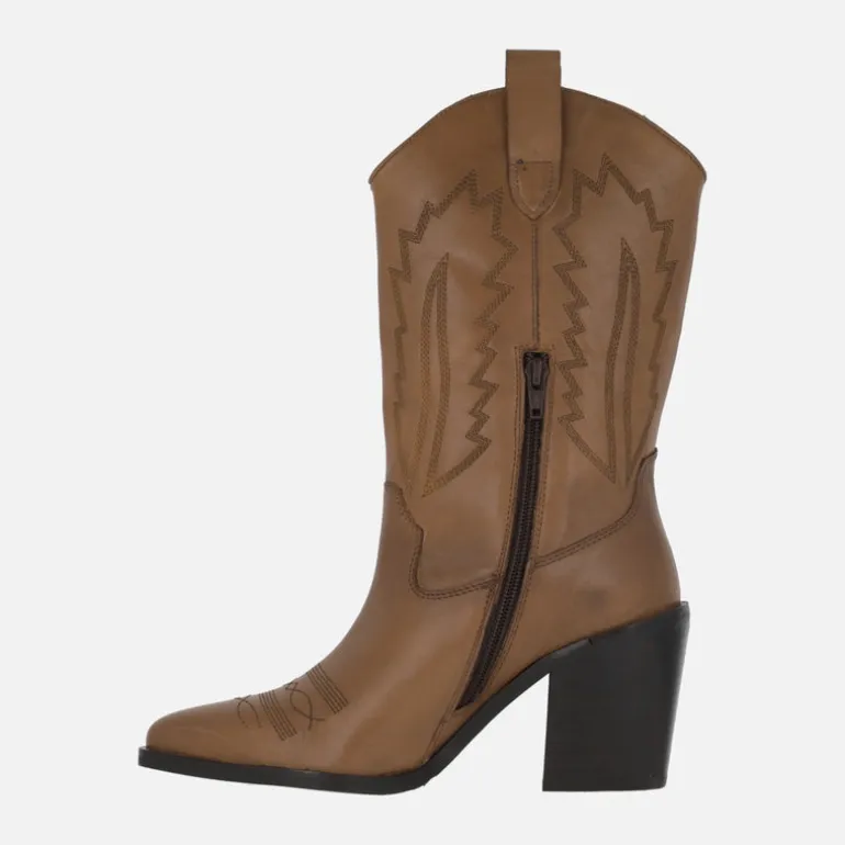 Botas de piel estilo cowboy para mujer con bordados