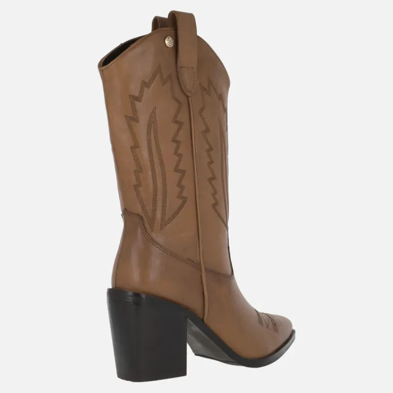 Botas de piel estilo cowboy para mujer con bordados