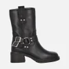 Botas de piel negras estilo motero con hebillas y remaches