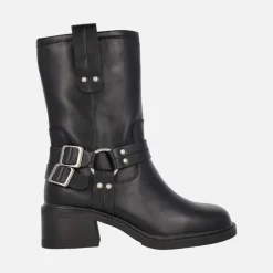 Botas de piel negras estilo motero con hebillas y remaches