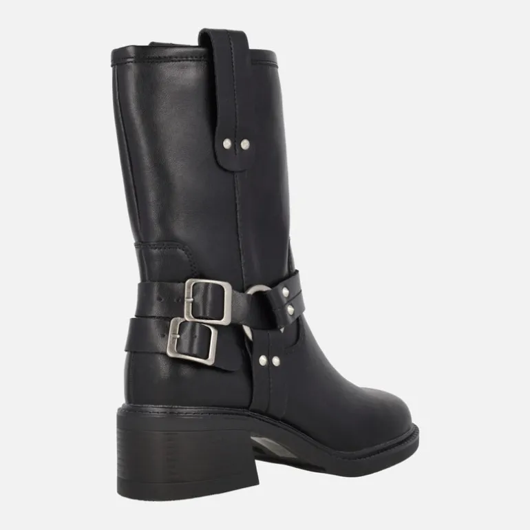Botas de piel negras estilo motero con hebillas y remaches