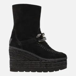 Botas de serraje con adorno de cadena y plataforma de yute