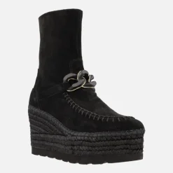Botas de serraje con adorno de cadena y plataforma de yute