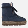 Botas de serraje con pala de pelo y plataforma de yute