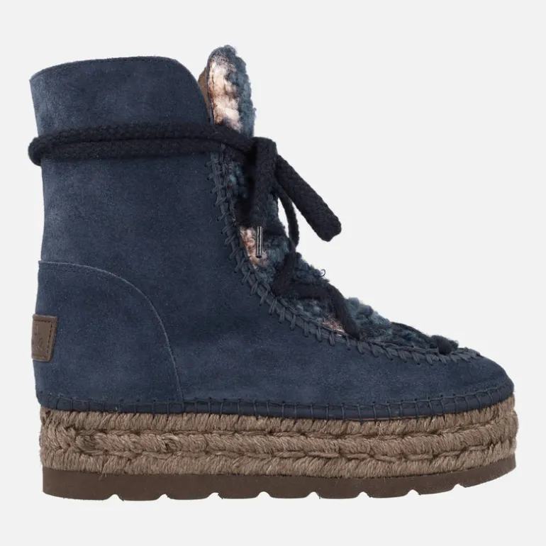 Botas de serraje con pala de pelo y plataforma de yute