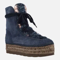 Botas de serraje con pala de pelo y plataforma de yute