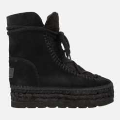 Botas de serraje con pala de pelo y plataforma de yute