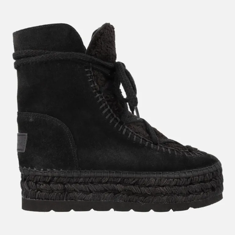 Botas de serraje con pala de pelo y plataforma de yute