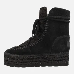 Botas de serraje con pala de pelo y plataforma de yute