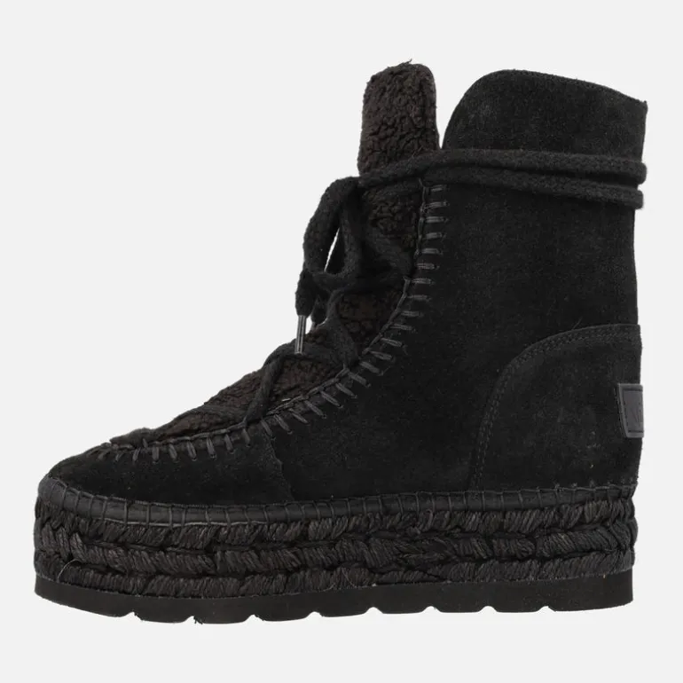Botas de serraje con pala de pelo y plataforma de yute