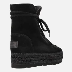 Botas de serraje con pala de pelo y plataforma de yute