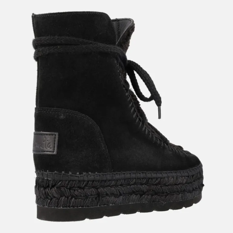 Botas de serraje con pala de pelo y plataforma de yute