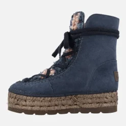 Botas de serraje con pala de pelo y plataforma de yute