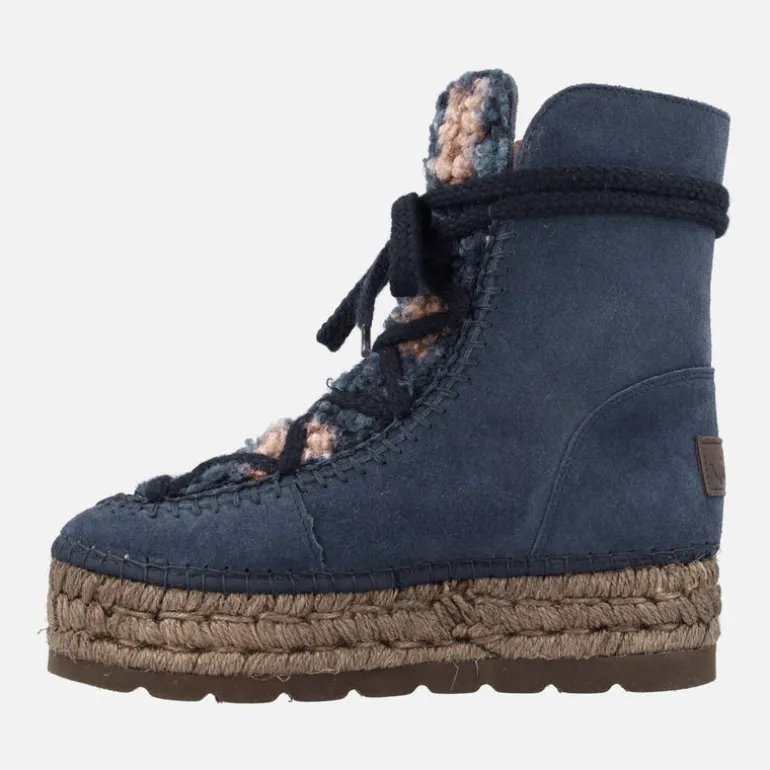 Botas de serraje con pala de pelo y plataforma de yute