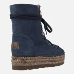Botas de serraje con pala de pelo y plataforma de yute