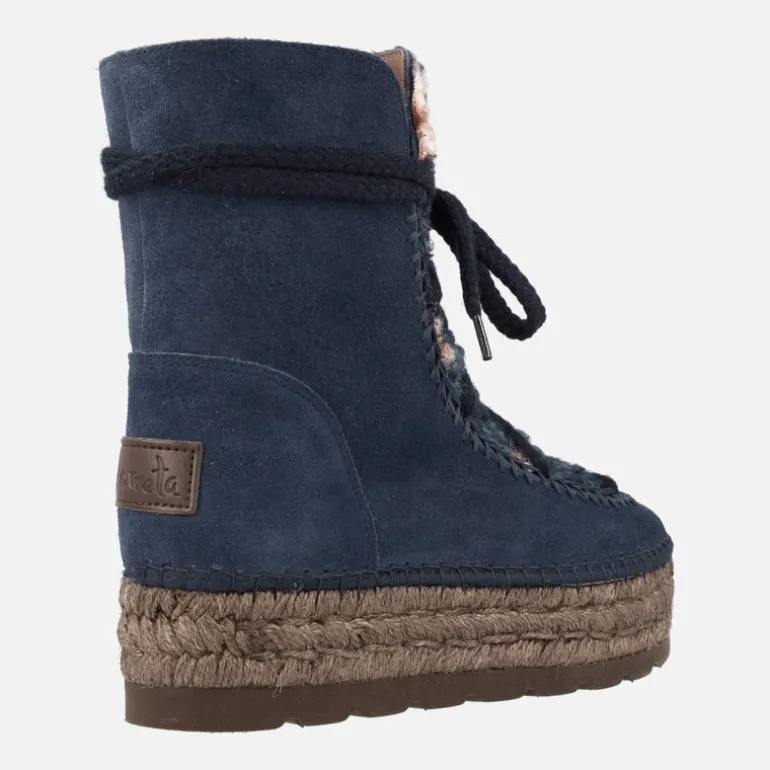 Botas de serraje con pala de pelo y plataforma de yute