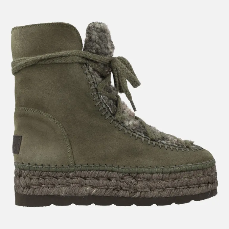 Botas de serraje con pala de pelo y plataforma de yute