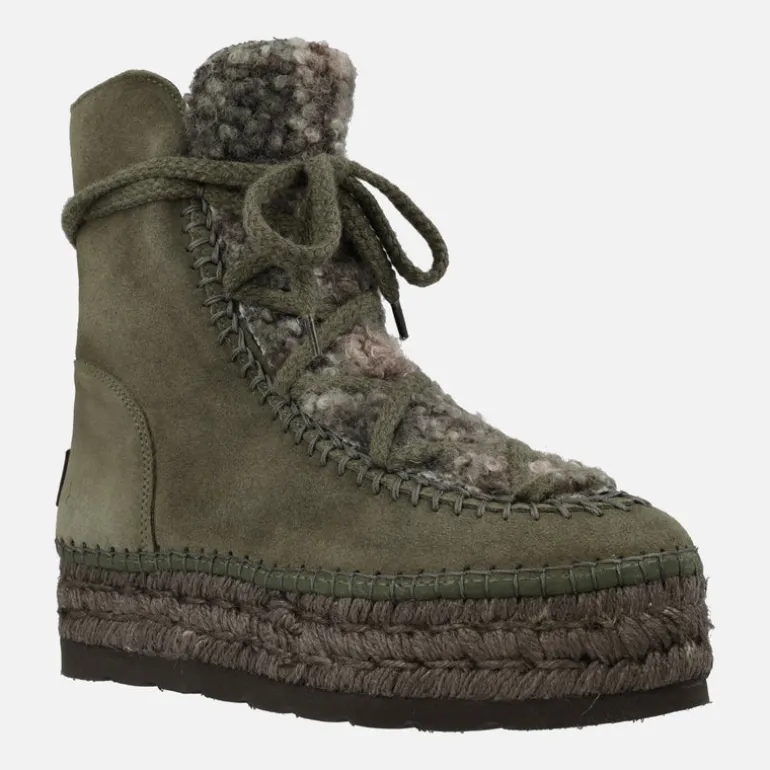 Botas de serraje con pala de pelo y plataforma de yute
