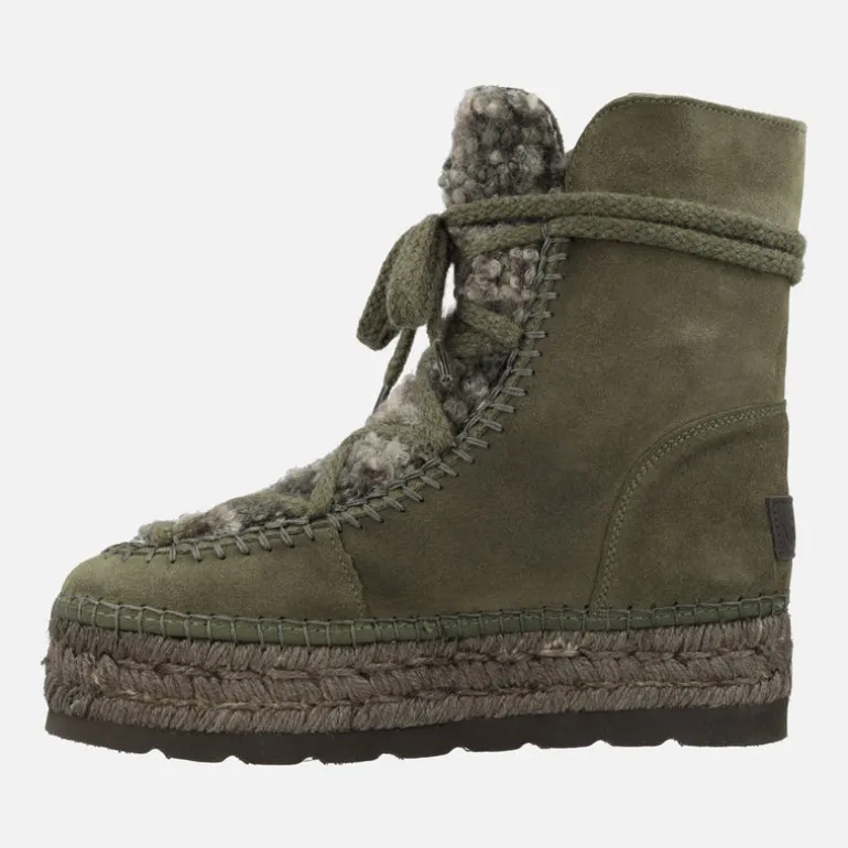 Botas de serraje con pala de pelo y plataforma de yute