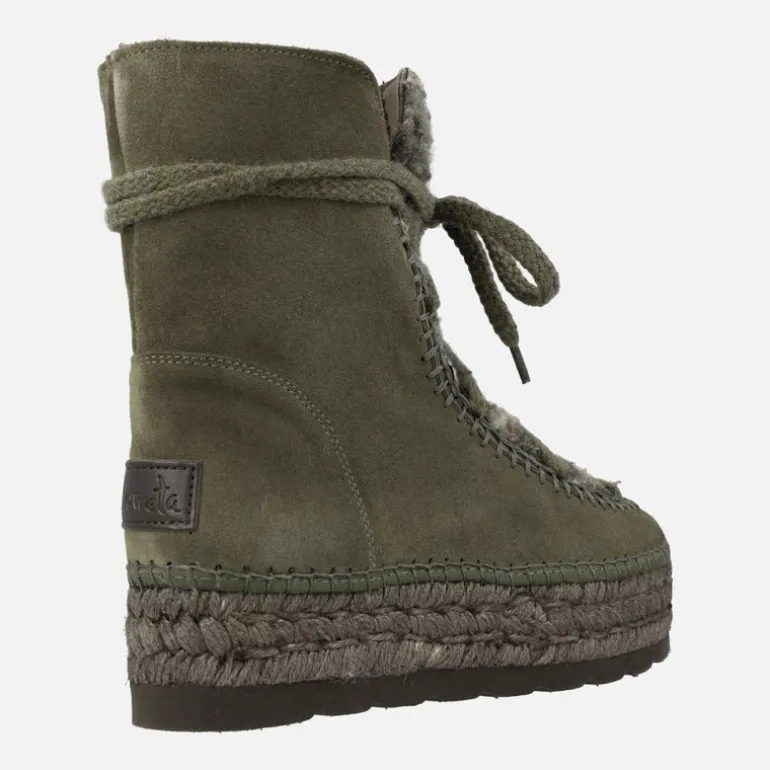 Botas de serraje con pala de pelo y plataforma de yute