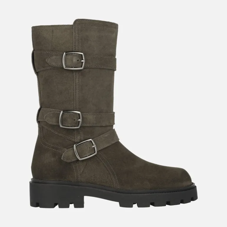 Botas de serraje estilo motero con detalle de tres hebillas Agnes