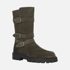 Botas de serraje estilo motero con detalle de tres hebillas Agnes