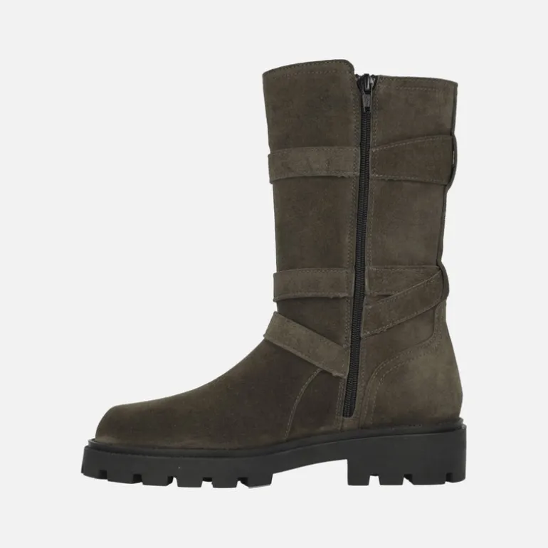 Botas de serraje estilo motero con detalle de tres hebillas Agnes