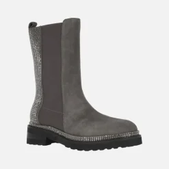 Botas de serraje gris con elásticos y trasera de strass