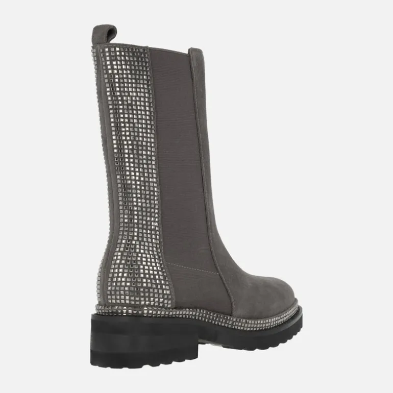 Botas de serraje gris con elásticos y trasera de strass