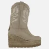 BOTAS DE serraje taupe CON BORDADOS Y CUÑA DE YUTE