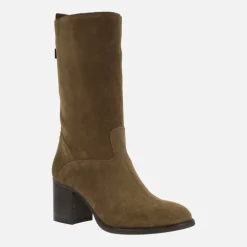 Botas de tacón Dakota de media caña en serraje cuero